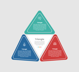 Triangle pyramid shape infographic diagram with creative triangle combination on 3d perspective angle with with 3 step for slide presentation