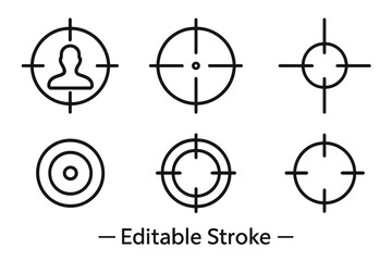 Sniper target and crosshair line icon collection. Editable stroke vector for concepts of goal, focus, accuracy, hunting, military, and customer targeting. Aim reticle.