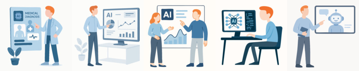 Minimalistic Flat Style Illustration of People in Digital Technology Fields