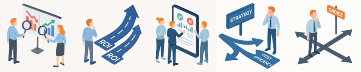 Isometric Business Strategy and Analysis Presentation with Different Options and Directions
