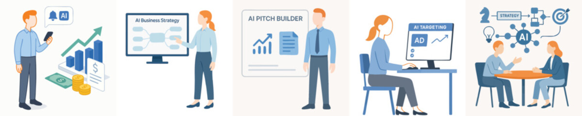 Flat Style Business Scene with People and Presentation Meeting Illustration