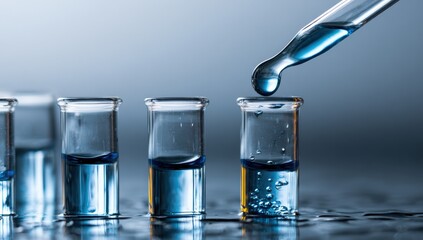 Lab glassware with liquid and dropper