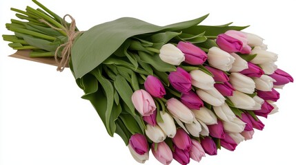Fototapeta premium Fresh Beautiful Tulip Bouquet with Pink and White Flowers Arrangement