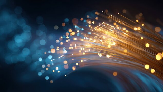 Fiber optic cables glowing, digital abstract