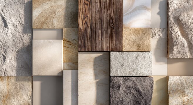 Abstract composition of various stone and wood textures - Powered by Adobe