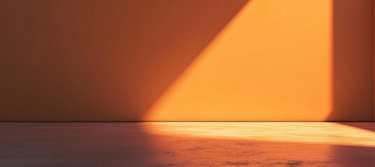 Minimalist orange studio background with abstract light projection for product display