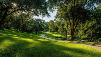 Sunlight-drenched park path