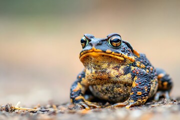 Portrait of an alert ground toad with distinct skin texture and coloration