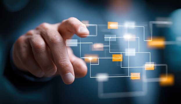 A hand interacting with a digital schematic