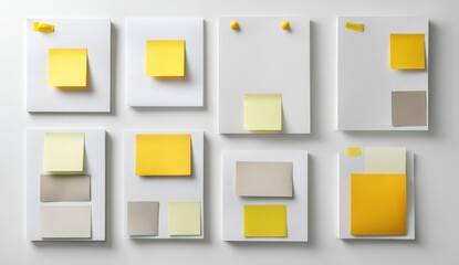 Organized sticky notes on white boards