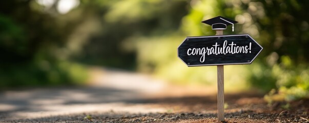 Graduation congratulations sign on a path