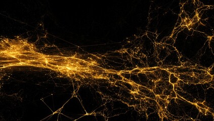 Abstract network of golden lines on black