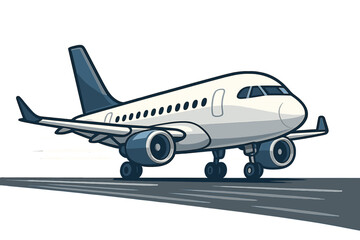 Obraz premium Commercial passenger jet airplane taking off on a runway. Modern aircraft in motion. Aviation and air travel concept. Airline transport flight. Cartoon vector illustration isolated.