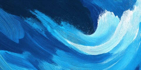 Abstract painting of swirling, dynamic blues and whites