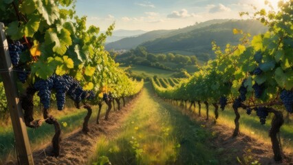 Vineyard rows under golden light