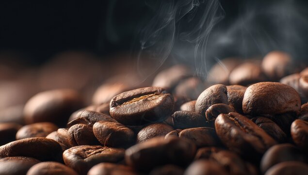 Close-up of coffee beans with steam