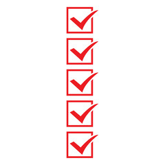 Checklist with five red checkmarks isolated on transparent background