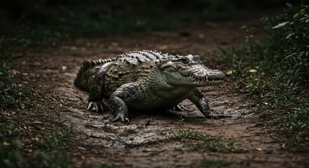 Alligator in the mud. Discover this powerful reptile