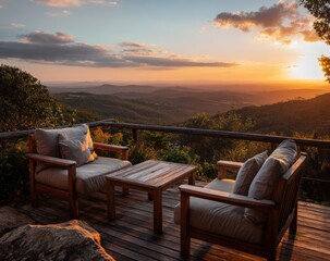 Outdoor patio with sunset view