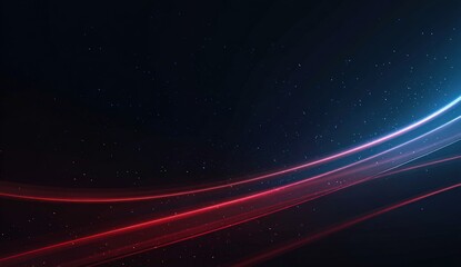 Abstract curves of glowing red and blue light on a dark background