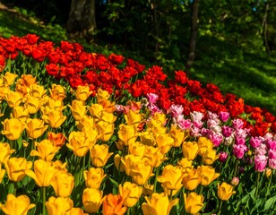 Vibrant tulip field in spring