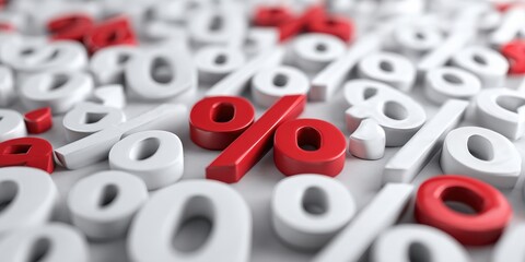 Red percentage signs amongst white numbers