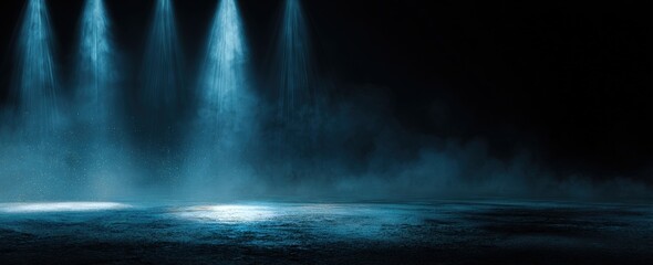 Empty stage lit by three spotlights