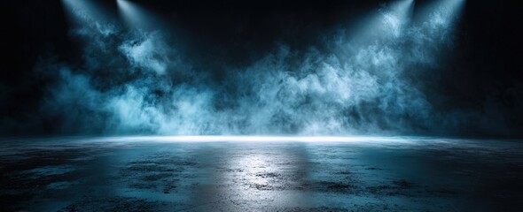 Dark stage with blue light and smoke