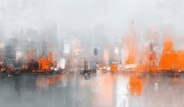Abstract cityscape painting with muted colors
