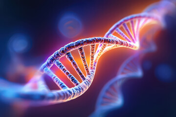 Detailed 3D Render of a DNA Double Helix Strand with Vibrant Blue and Orange Hues, Emphasizing Genetic Structure and Molecular Biology for Scientific Visualization