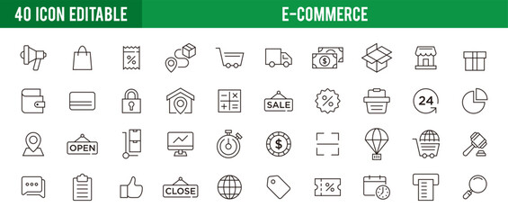 Collection of ecommerce, selling, buying, marketing discounts. vector icons editable stroke and resizable EPS 10