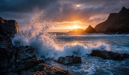 Dramatic sunset over a rocky coastline (1)