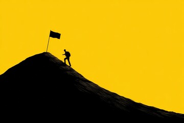 Silhouette of a hiker reaching a summit