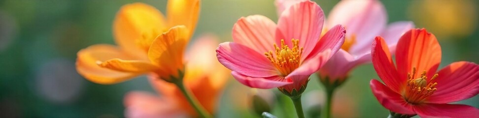 Fototapeta premium Close-up of vibrant, colorful flowers swaying gently in a soft breeze, petals blurring in delicate motion A study of floral elegance and natural movement , garden, macro