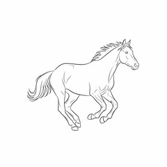 Obraz premium A line drawing of a horse in full gallop, showcasing its graceful form and movement against a white background.