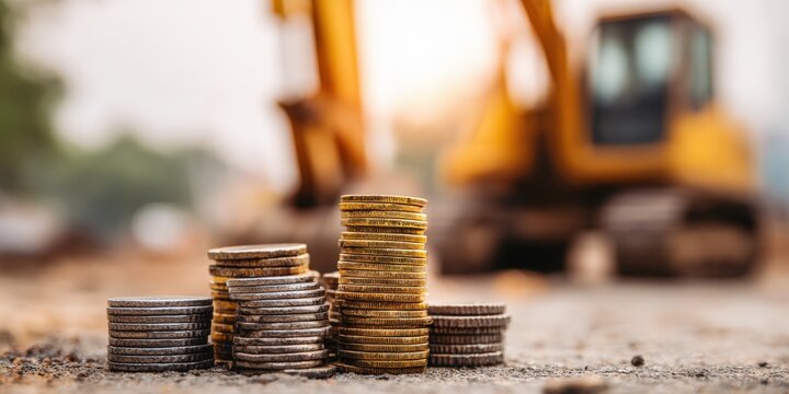 Stacks of coins on a construction site