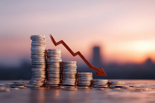 Stacks of coins with a downward trend