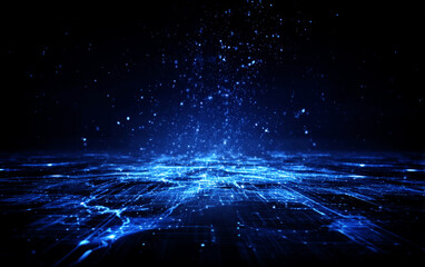 Vibrant Blue Digital Network with Glittering Particles