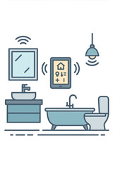 Contemporary bathroom featuring a digital control panel and smart home lighting