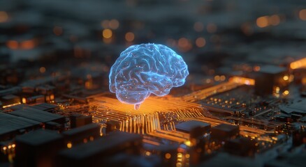 A glowing brain on a circuit board