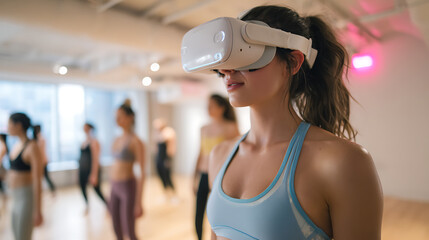 Woman Wearing VR Headset in a Fitness Class