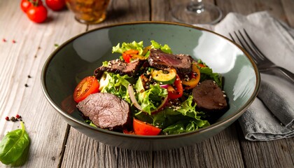 Gourmet salad with grilled meat