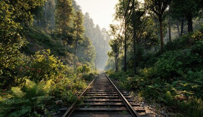 Lush forest with railway tracks