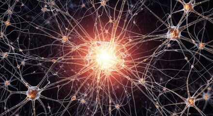 Intricate neural network with glowing synapses, representing brain activity and connectivity