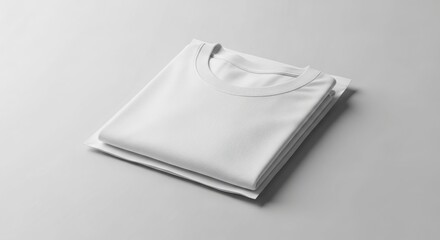 Two clean, folded white t-shirts neatly stacked on a light gray surface.