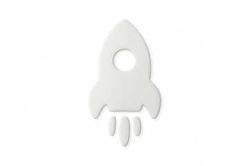 Sleek white rocket blasting vertically, symbolizing entrepreneurial spirit, technological advancement, startup momentum