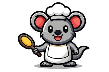 Obraz premium 1 Koala dressed as a chef cooking pancakes in frying pan