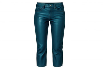Studio shot of teal leather pants isolated on transparent background, perfect for fashion projects or e-commerce