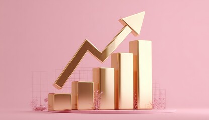Golden growth chart on a pink background