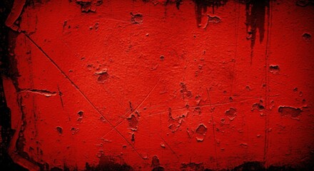 Textured red wall with scratches and imperfections, creating a grunge aesthetic for backgrounds